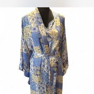Y2K Delicates Blue and Cream Floral Robe and dress set